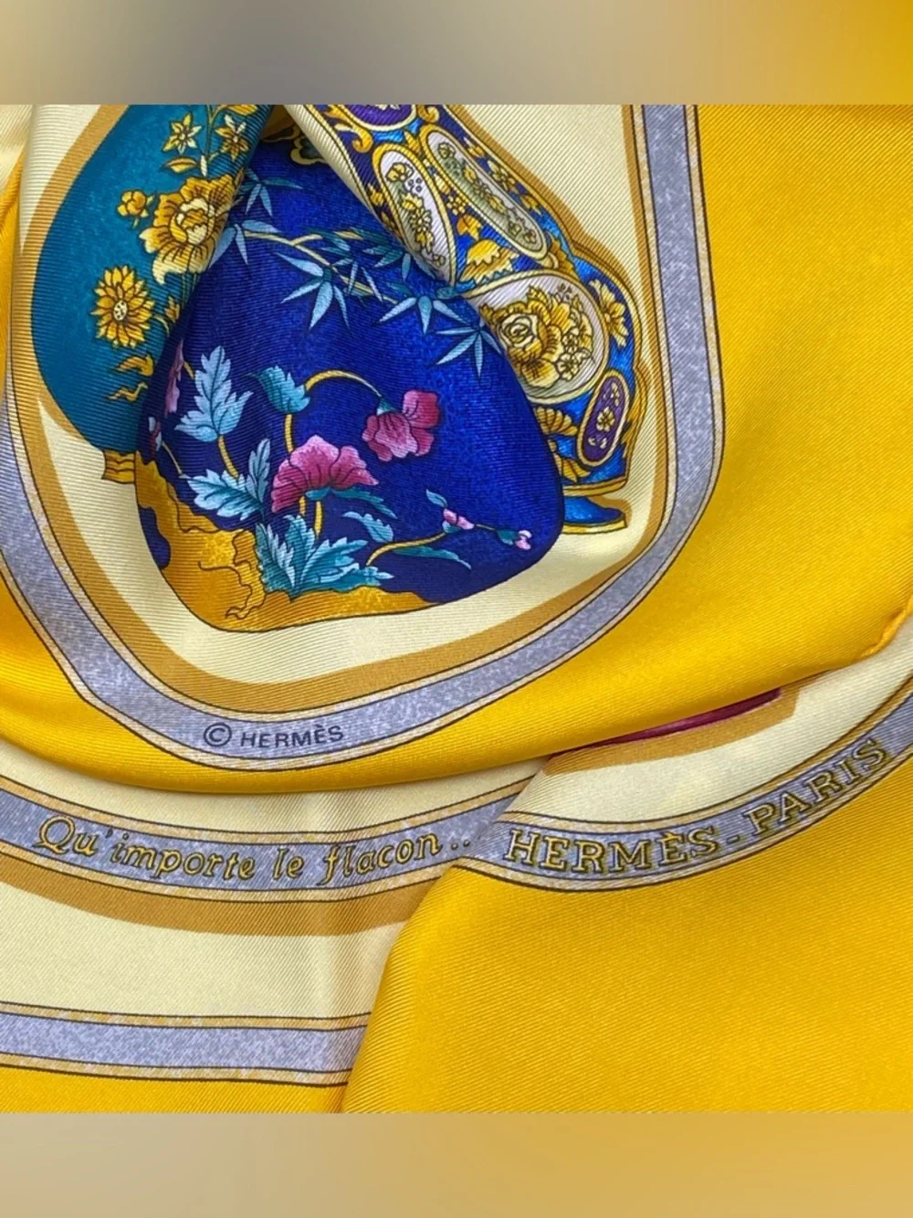 Hermes Vintage Silk Scarf Carre 90 Flacons Catherine Baschet Yellow - Picture 6 of 16